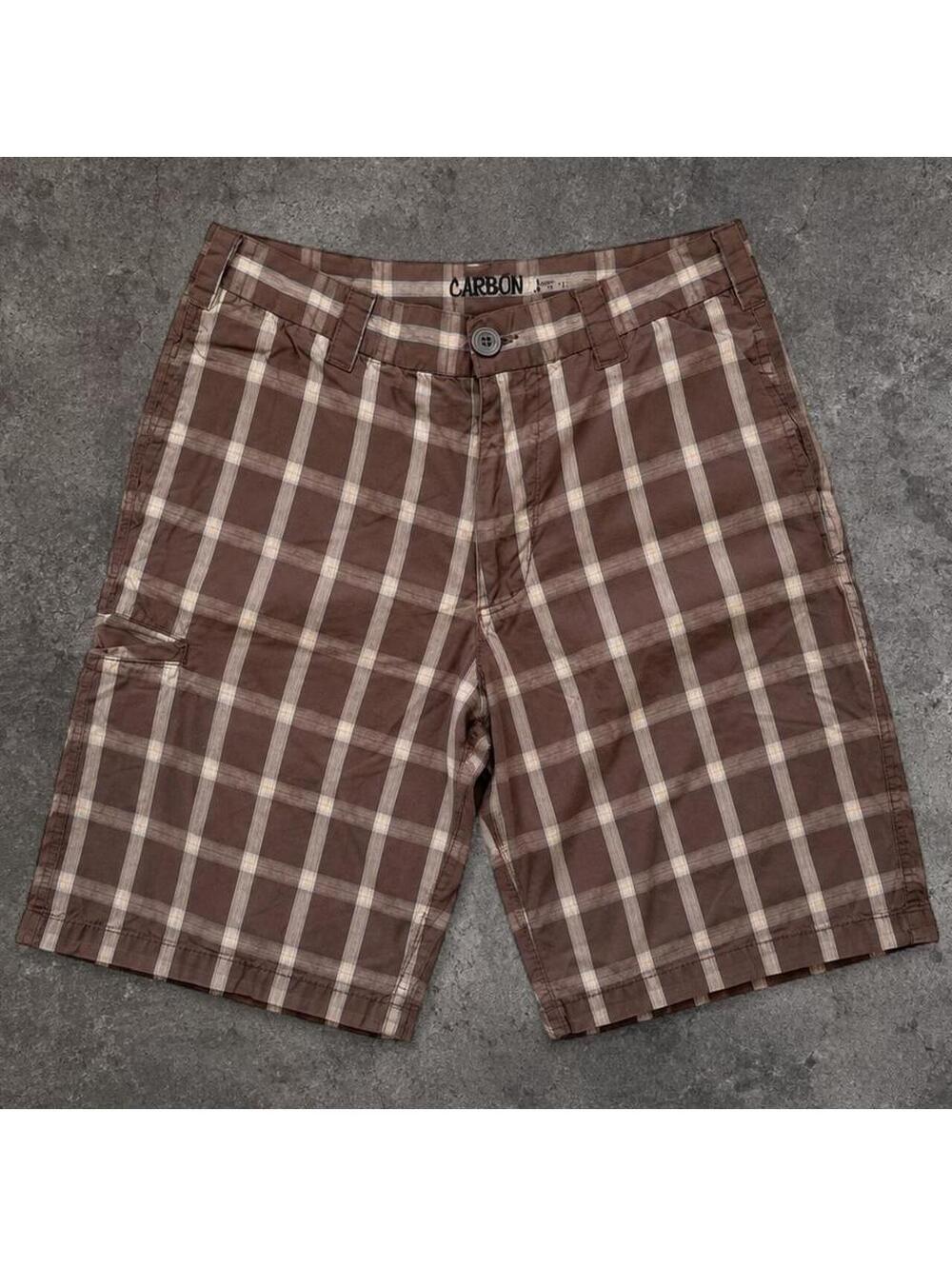 Fire vintage Carbon Brown and beige plaid cargo shorts